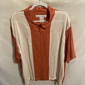 Irvine Park Casual Shirt Men’s Size XL Orange White Rayon Zip Front Short Sleeve